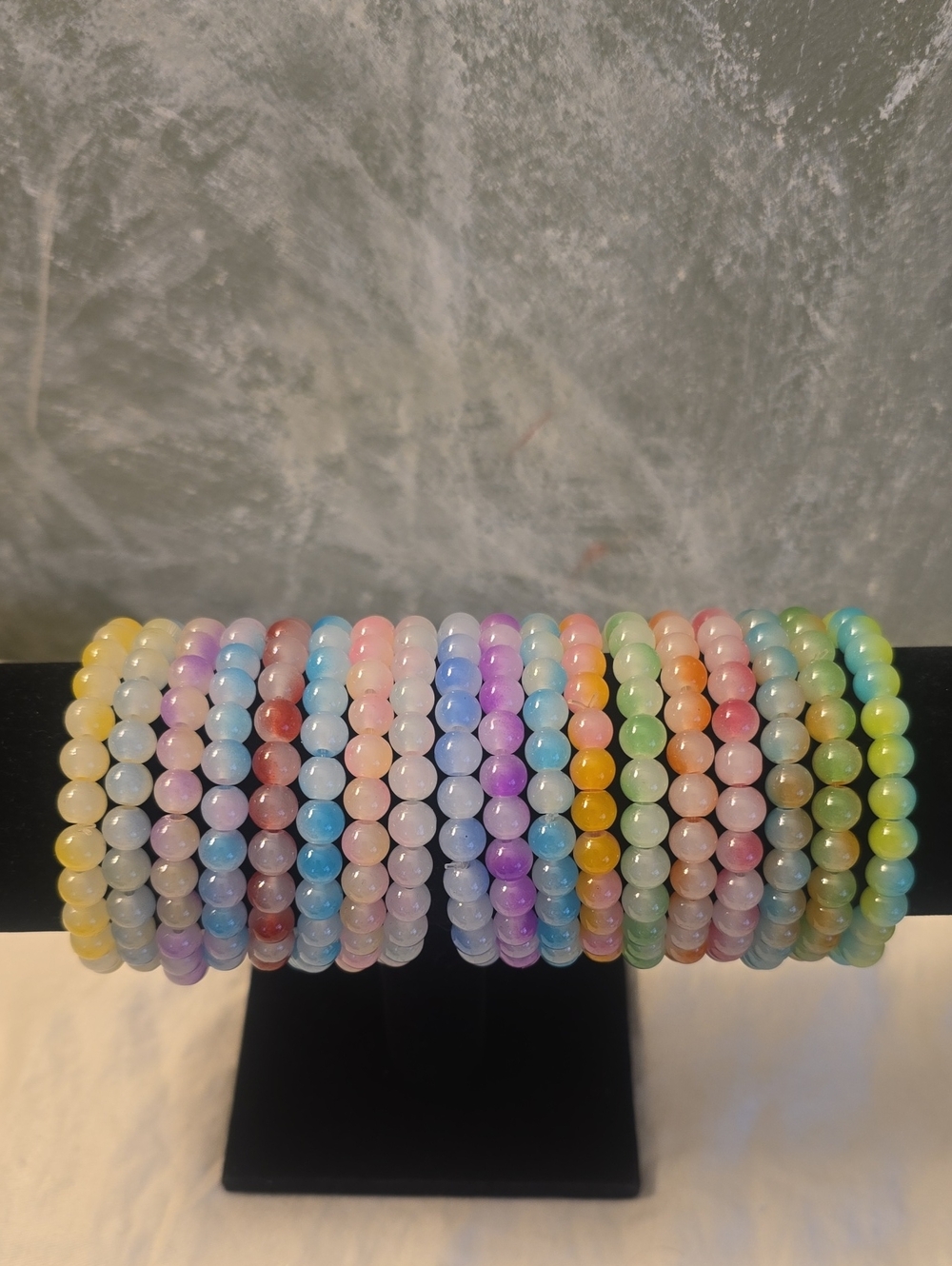 18 Pastel Multi-Color Beaded Stretch Bracelet - New